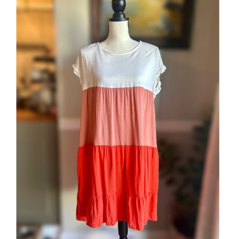 TRENDSI | Color Block Round Neck Ruffle Hem Dress - Picture 5 of 9